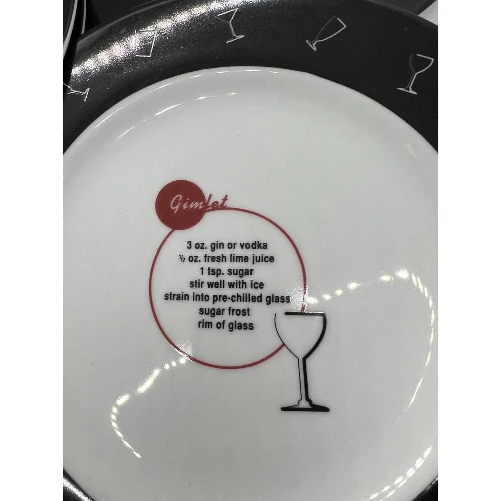 7 Pottery Barn Retro Bar Salad Bread Side Plates Drink Recipes black white 8.5